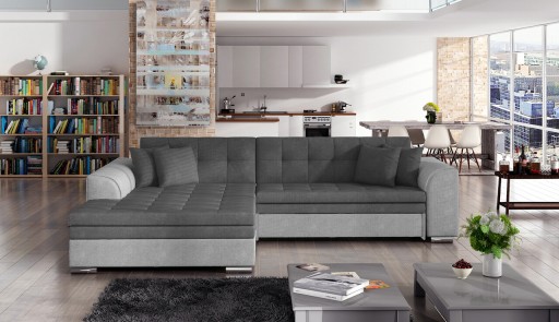 Coltar extensibil stanga 4 locuri, ELTAP, Sorento, 296x194x78 cm, lemn/poliester, gri inchis/gri deschis