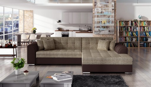 Coltar extensibil dreapta 4 locuri, ELTAP, Sorento, 296x194x78 cm, lemn/poliester, bej inchis/maro