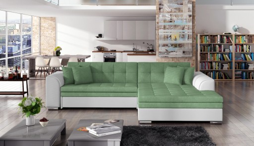 Coltar extensibil dreapta 4 locuri, ELTAP, Sorento, 296x194x78 cm, lemn/poliester, verde/alb