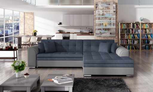 Coltar extensibil dreapta 4 locuri, ELTAP, Sorento, 296x194x78 cm, lemn/poliester, albastru/gri