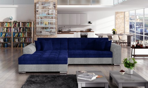 Coltar extensibil stanga 4 locuri, ELTAP, Sorento, 296x194x78 cm, lemn/poliester, albastru inchis/gri