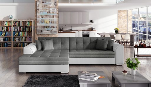 Coltar extensibil stanga 4 locuri, ELTAP, Sorento, 296x194x78 cm, lemn/poliester, gri inchis/alb
