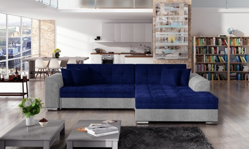 Coltar extensibil dreapta 4 locuri, ELTAP, Sorento, 296x194x78 cm, lemn/poliester, albastru inchis/gri