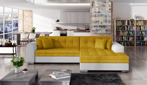 Coltar extensibil dreapta 4 locuri, ELTAP, Sorento, 296x194x78 cm, lemn/poliester, mustar/alb