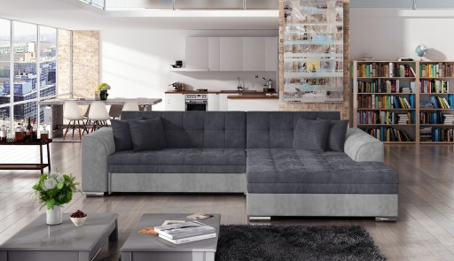 Coltar extensibil dreapta 4 locuri, ELTAP, Sorento, 296x194x78 cm, lemn/poliester, gri/gri deschis