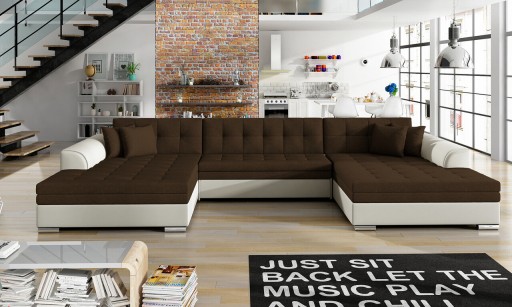 Coltar extensibil 5 locuri, ELTAP, Vento, 359x165x87 cm, lemn/poliester, maro/bej