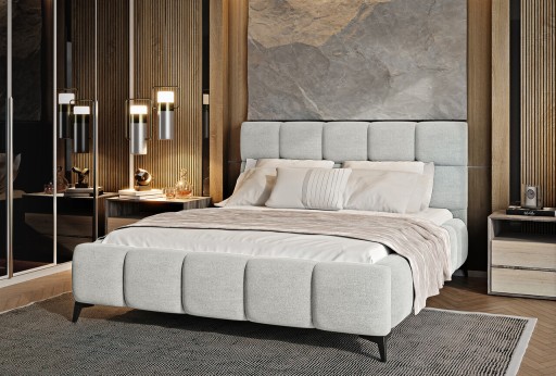 Pat tapitat cu somiera si lada depozitare, 160x200 cm, ELTAP, BE-MIS-04GO, Mist, lemn/poliester, gri deschis