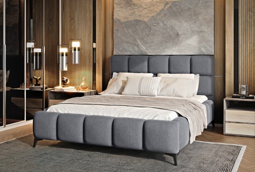 Pat tapitat cu somiera si lada depozitare, 160x200 cm, ELTAP, BE-MIS-04PO, Mist, lemn/poliester, gri