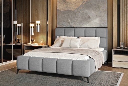 Pat tapitat cu somiera si lada depozitare, 180x200 cm, ELTAP, BE-MIS-04SO, Mist, lemn/poliester, gri deschis