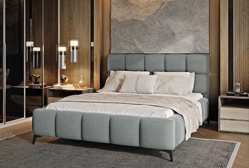 Pat tapitat cu somiera si lada depozitare, 140x200 cm, ELTAP, BE-MIS-04VER, Mist, lemn/poliester, gri