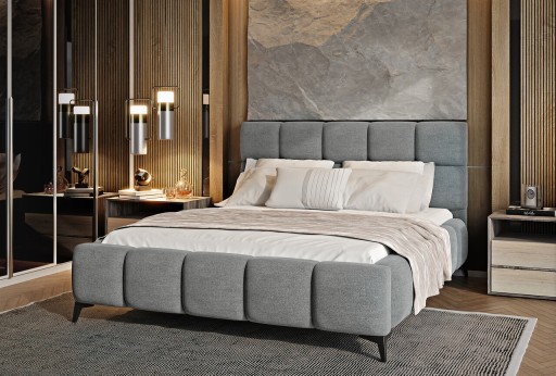 Pat tapitat cu somiera si lada depozitare, 180x200 cm, ELTAP, BE-MIS-05GO, Mist, lemn/poliester, gri