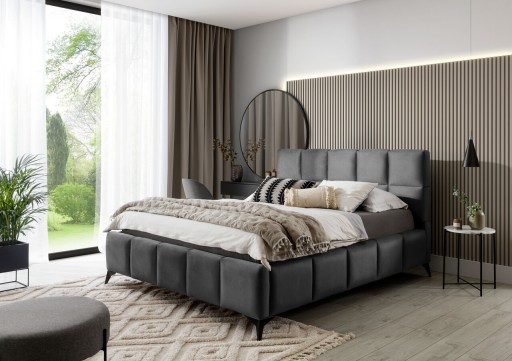 Pat tapitat cu somiera si lada depozitare, 160x200 cm, ELTAP, BE-MIS-05NU, Mist, lemn/poliester, gri inchis