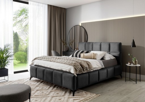 Pat tapitat cu somiera si lada depozitare, 140x200 cm, ELTAP, BE-MIS-06NU, Mist, lemn/poliester, gri antracit