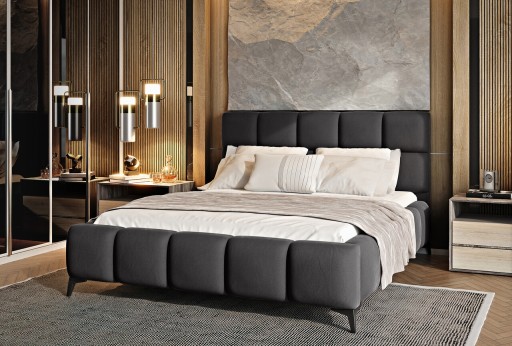 Pat tapitat cu somiera si lada depozitare, 160x200 cm, ELTAP, BE-MIS-06SAV, Mist, lemn/poliester, gri antracit