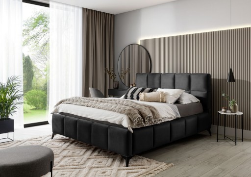 Pat tapitat cu somiera si lada depozitare, 140x200 cm, ELTAP, BE-MIS-06VE, Mist, lemn/poliester, gri antracit