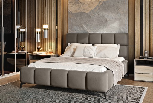 Pat tapitat cu somiera si lada depozitare, 160x200 cm, ELTAP, BE-MIS-07SAV, Mist, lemn/poliester, gri