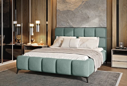 Pat tapitat cu somiera si lada depozitare, 180x200 cm, ELTAP, BE-MIS-100PO, Mist, lemn/poliester, verde menta