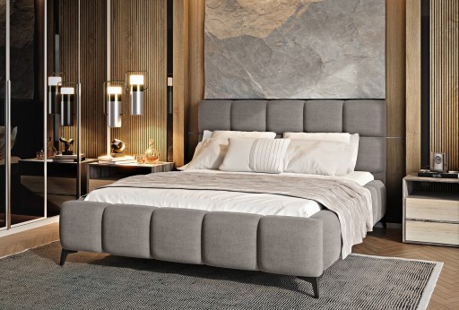 Pat tapitat cu somiera si lada depozitare, 160x200 cm, ELTAP, BE-MIS-18SO, Mist, lemn/poliester, bej inchis
