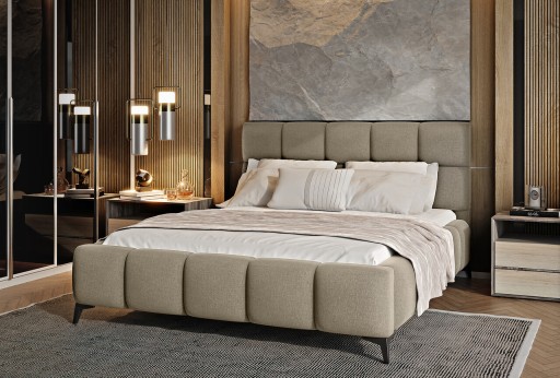 Pat tapitat cu somiera si lada depozitare, 160x200 cm, ELTAP, BE-MIS-18VER, Mist, lemn/poliester, bej