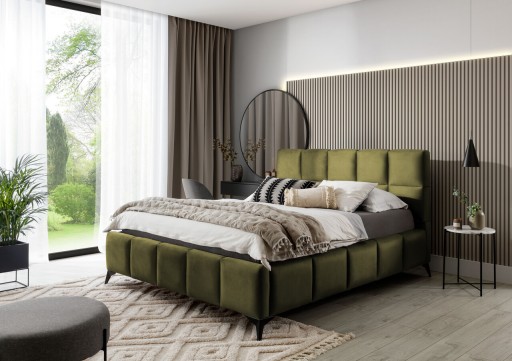 Pat tapitat cu somiera si lada depozitare, 140x200 cm, ELTAP, BE-MIS-33NU, Mist, lemn/poliester, verde olive