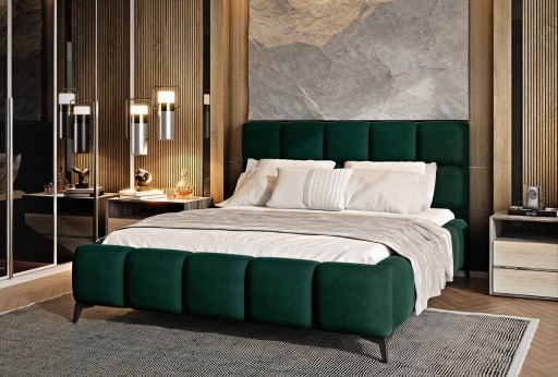 Pat tapitat cu somiera si lada depozitare, 180x200 cm, ELTAP, BE-MIS-35LU, Mist, lemn/poliester, verde inchis