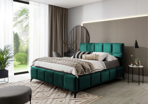 Pat tapitat cu somiera si lada depozitare, 160x200 cm, ELTAP, BE-MIS-38VE, Mist, lemn/poliester, verde