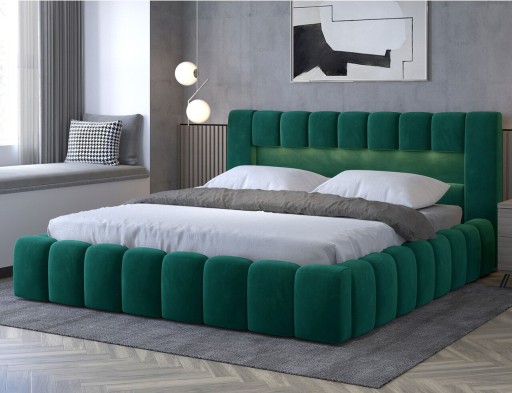 Pat tapitat cu somiera si lada depozitare, 140x200 cm, ELTAP, Lamica, lemn/poliester, verde