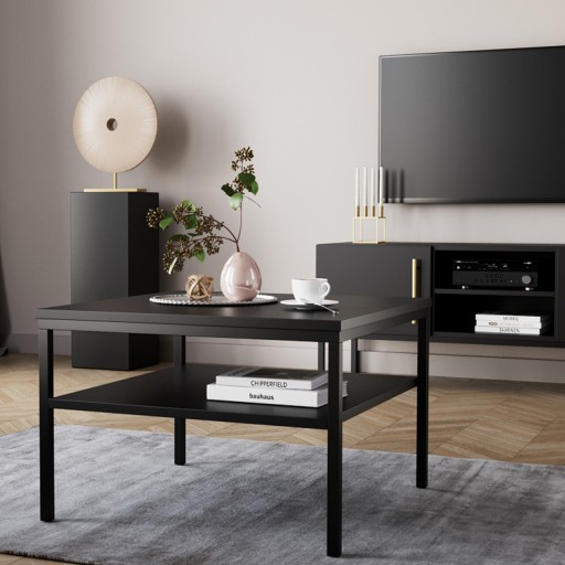 Masuta de cafea ELTAP, Lanzzi, 60x60x40 cm, metal/MDF laminat, negru/auriu