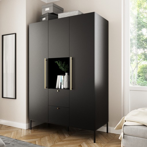 Dulap pentru haine ELTAP, Lanzzi, 135x60x200 cm, MDF laminat, negru/auriu