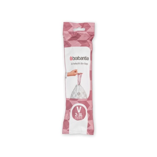 Set 20 saci de gunoi, Brabantia, NewIcon PerfectFit, marimea V, 3 L, nailon, alb