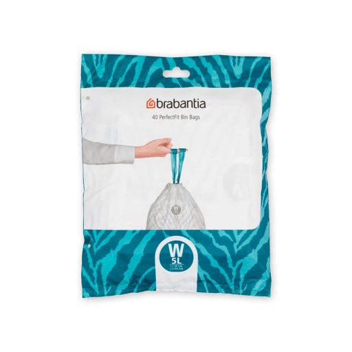Set 40 saci de gunoi, Brabantia, NewIcon PerfectFit, marimea W, 5 L, nailon, alb