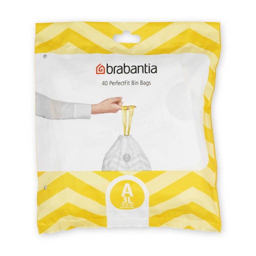 Set 40 saci de gunoi, Brabantia, PerfectFit, marimea A, 3 L, nailon, alb
