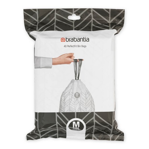 Set 40 saci de gunoi, Brabantia, PerfectFit, marimea M, 60 L, nailon, alb
