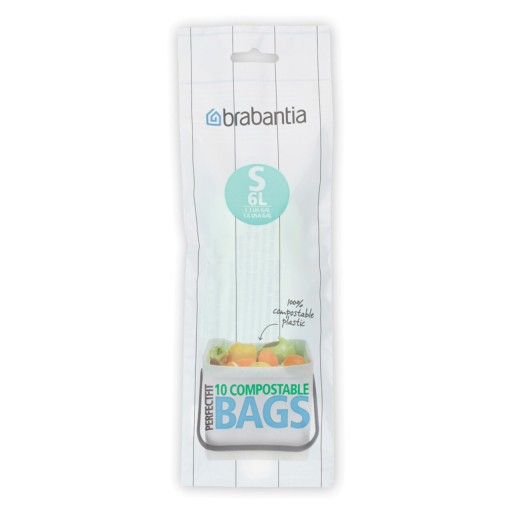 Set 10 saci de gunoi, Brabantia, PerfectFit Sort&amp;Go, marimea S, 6 L, nailon, verde