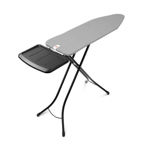 Masa de calcat, Brabantia B, Metallised, 124x38 cm, 7 pozitii de reglare, cu suport statie de calcat, otel/bumbac