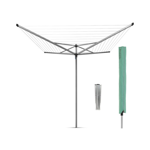 Uscator de rufe rotativ cu 4 brate + cu suport fixare pamant + husa, Brabantia, TopSpinner, 50 m capacitate de uscare, otel, gri metalizat