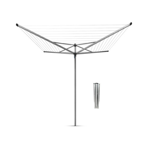 Uscator de rufe rotativ cu 4 brate + cu suport fixare pamant, Brabantia, TopSpinner, 50 m capacitate de uscare, otel, gri metalizat