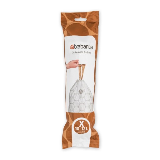 Set 20 saci de gunoi, Brabantia, NewIcon PerfectFit, marimea X, 10-12 L, nailon, alb