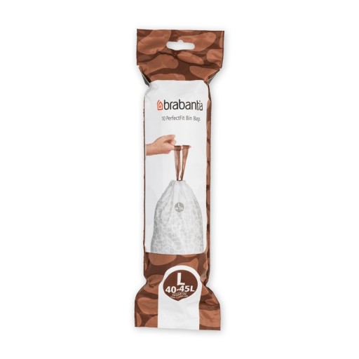 Set 10 saci de gunoi, Brabantia, PerfectFit, marimea L, 45 L, nailon, alb