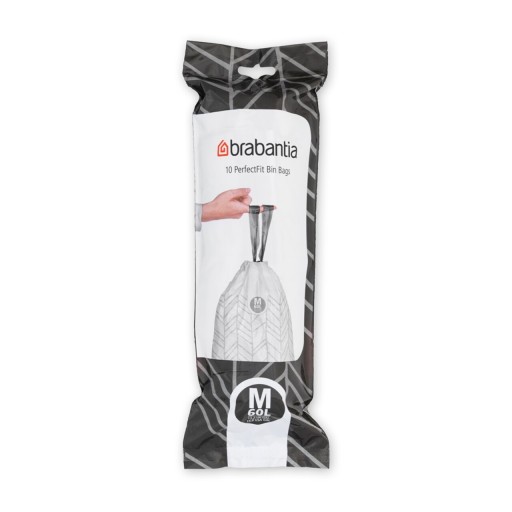 Set 10 saci de gunoi, Brabantia, PerfectFit, marimea M, 60 L, polipropilena, alb