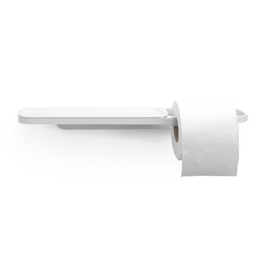 Suport hartie igienica cu raft depozitare, Brabantia, MindSet, 42x9x4.5 cm, otel, Alb