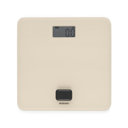 Cantar digital pentru baie, Brabantia, Soft Beige, 30x30x4.3 cm, fara baterii, polipropilena/sticla, bej