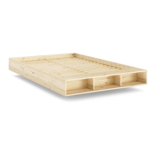 Pat matrimonial în culoare naturală din lemn de pin cu somieră 140x200 cm Merge – Karup Design