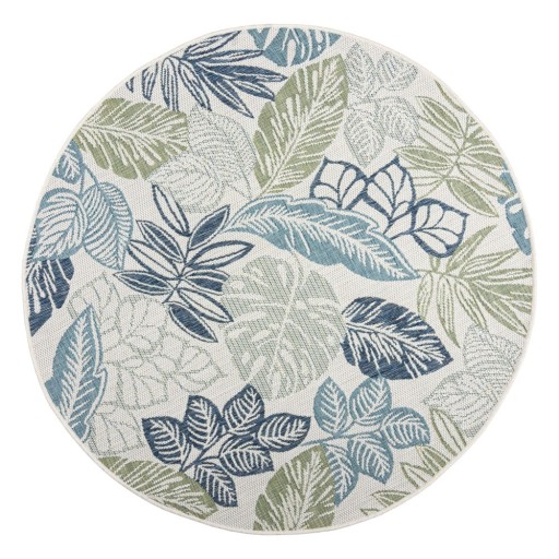 Covor pentru exterior și interior verde/albastru rotund ø 160 cm Bella Leaf – Flair Rugs