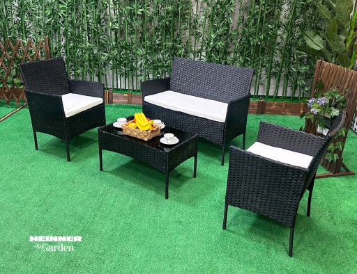 Set mobilier de gradina 4 piese Heinner, 99x41x79 cm/71x41x39 cm, otel/sticla, negru
