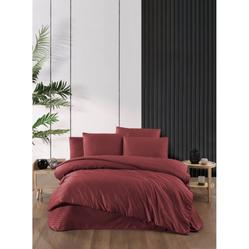 Lenjerie de pat roșie din damasc pentru pat dublu, extinsă cu cearceaf inclus, cu 4 piese 200x220 cm – Mila Home