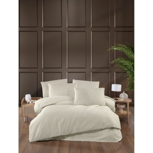 Lenjerie de pat crem din damasc pentru pat dublu, extinsă cu cearceaf inclus, cu 4 piese 200x220 cm – Mila Home