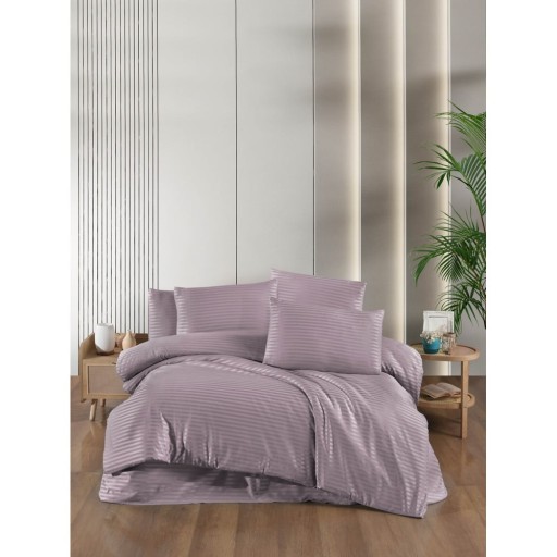 Lenjerie de pat mov din damasc pentru pat dublu, extinsă cu cearceaf inclus, cu 4 piese 200x220 cm – Mila Home