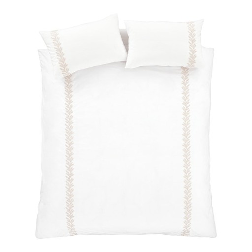 Lenjerie de pat albă-bej din bumbac pentru pat dublu/extinsă 260x220 cm Embroidery Leaf – Bianca