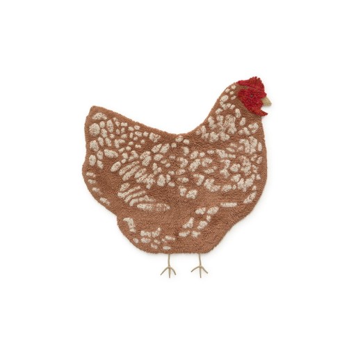 Covor pentru copii maro lavabil, țesut manual din bumbac 110x100 cm Chicken – Lorena Canals